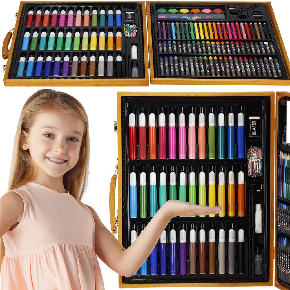 Set de pictura si desen pentru copii, 150 de piese, trusa lemn maro Household NewTrend