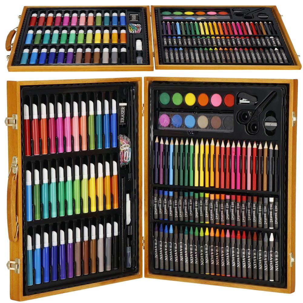 Set de pictura si desen pentru copii, 150 de piese, trusa lemn maro Household NewTrend