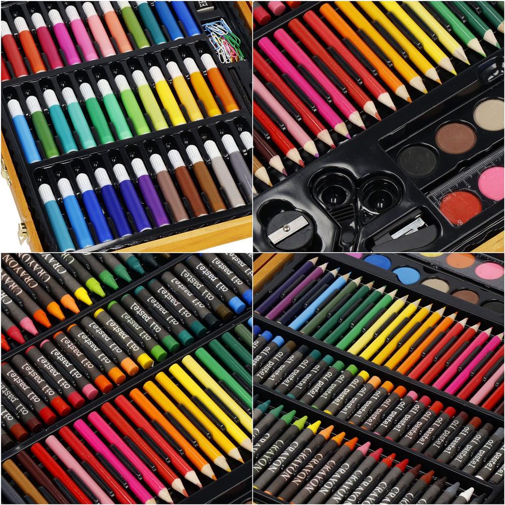 Set de pictura si desen pentru copii, 150 de piese, trusa lemn maro Household NewTrend