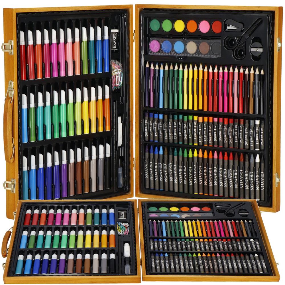 Set de pictura si desen pentru copii, 150 de piese, trusa lemn maro Household NewTrend