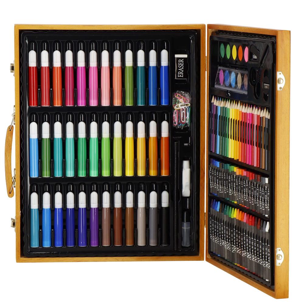 Set de pictura si desen pentru copii, 150 de piese, trusa lemn maro Household NewTrend