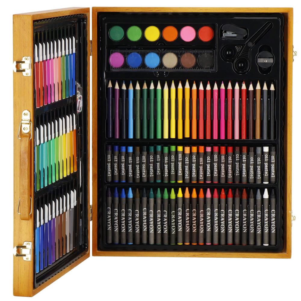 Set de pictura si desen pentru copii, 150 de piese, trusa lemn maro Household NewTrend