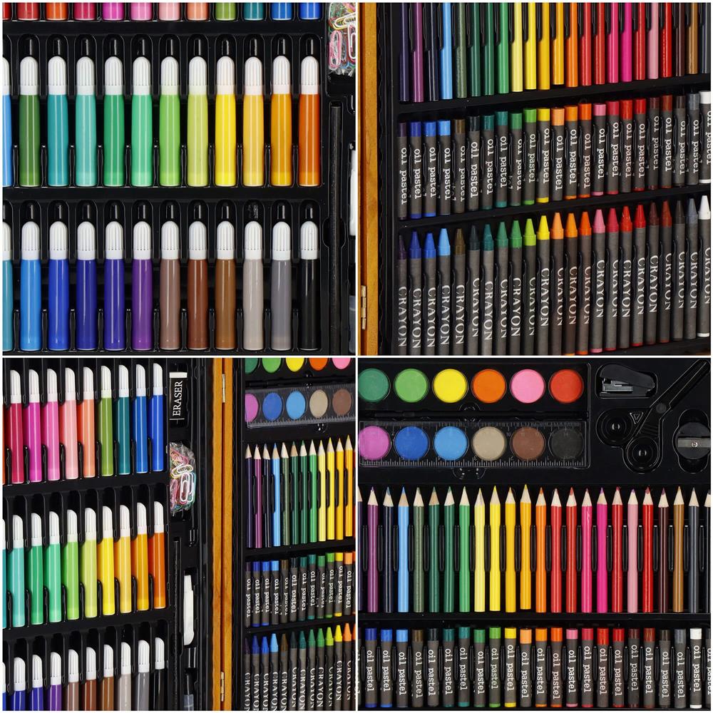 Set de pictura si desen pentru copii, 150 de piese, trusa lemn maro Household NewTrend