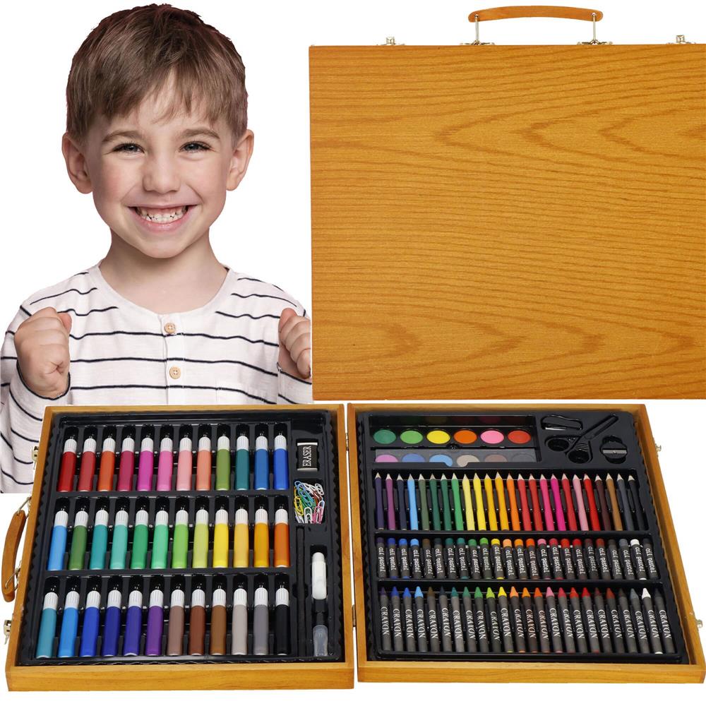 Set de pictura si desen pentru copii, 150 de piese, trusa lemn maro Household NewTrend