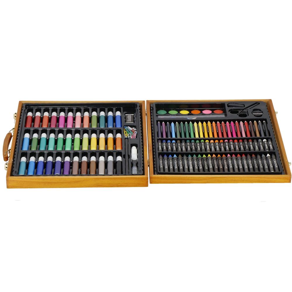 Set de pictura si desen pentru copii, 150 de piese, trusa lemn maro Household NewTrend