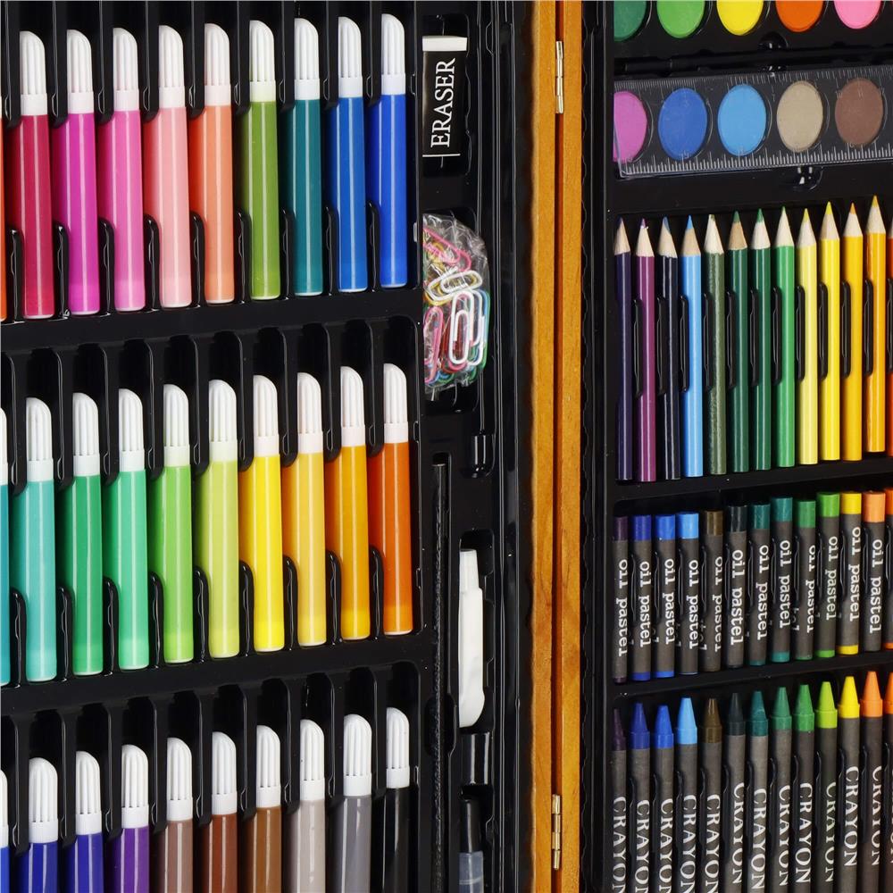 Set de pictura si desen pentru copii, 150 de piese, trusa lemn maro Household NewTrend