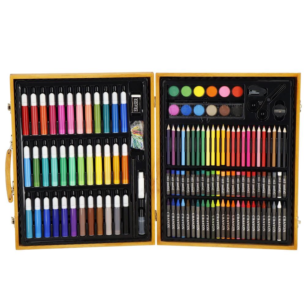 Set de pictura si desen pentru copii, 150 de piese, trusa lemn maro Household NewTrend