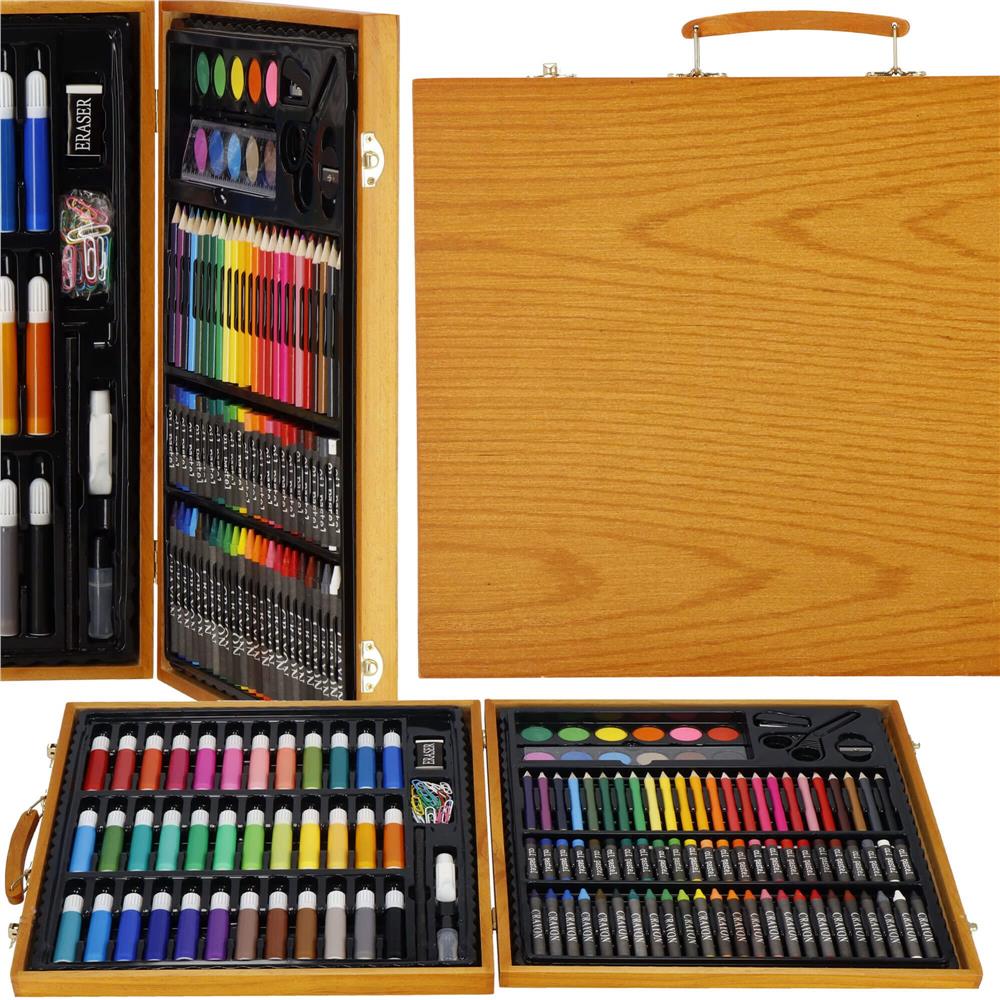 Set de pictura si desen pentru copii, 150 de piese, trusa lemn maro Household NewTrend