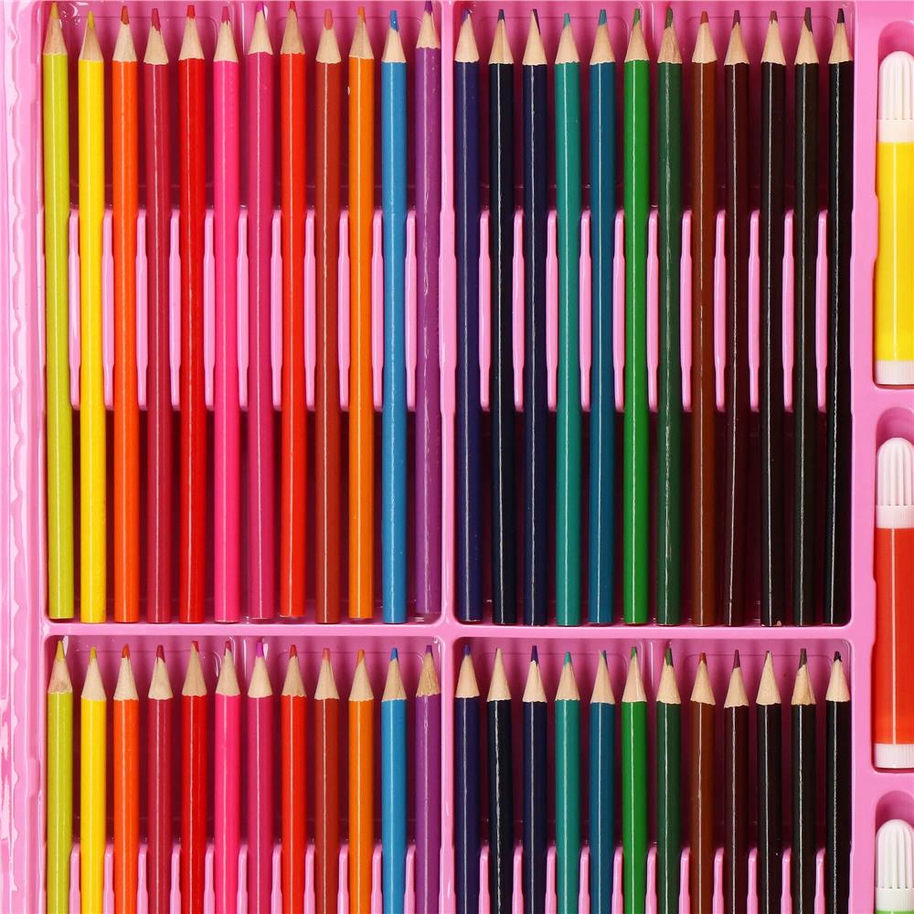 Set de pictura si desen pentru copii, 258 de piese, trusa plastic roz Household NewTrend