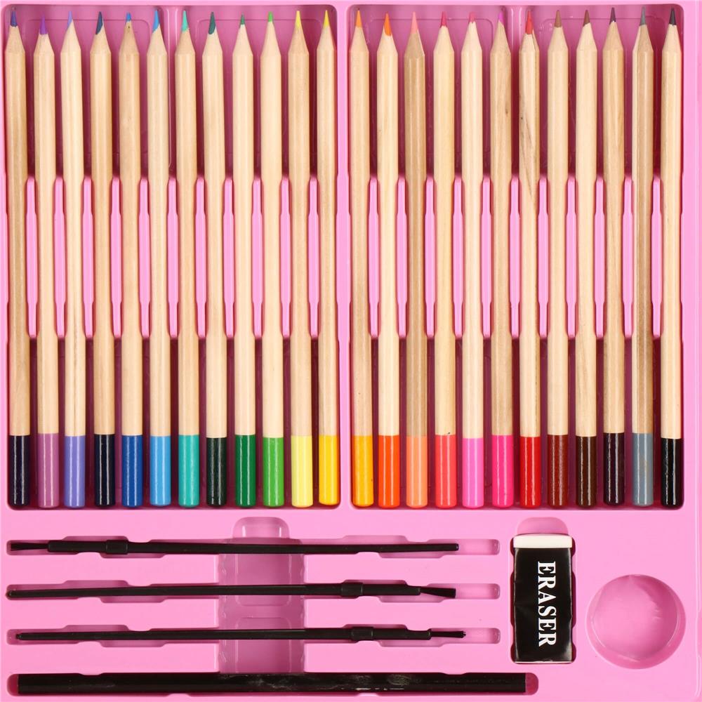 Set de pictura si desen pentru copii, 258 de piese, trusa plastic roz Household NewTrend
