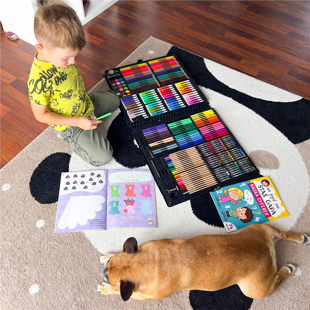 Set de pictura si desen pentru copii, 258 de piese, trusa plastic roz Household NewTrend