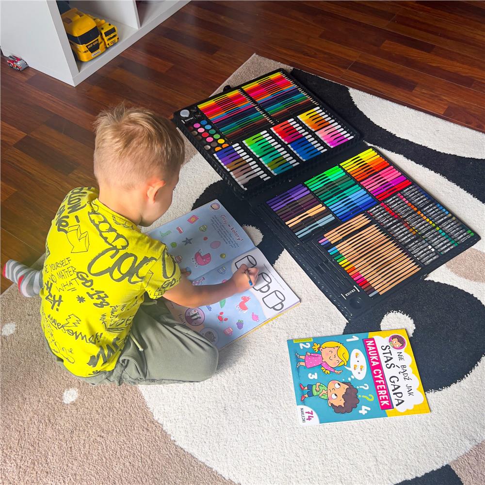 Set de pictura si desen pentru copii, 258 de piese, trusa plastic roz Household NewTrend
