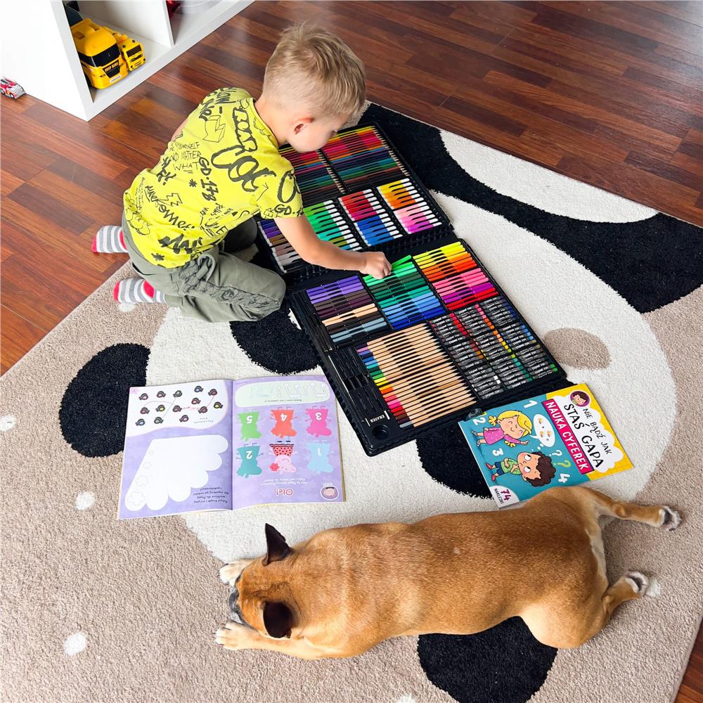 Set de pictura si desen pentru copii, 258 de piese, trusa plastic roz Household NewTrend