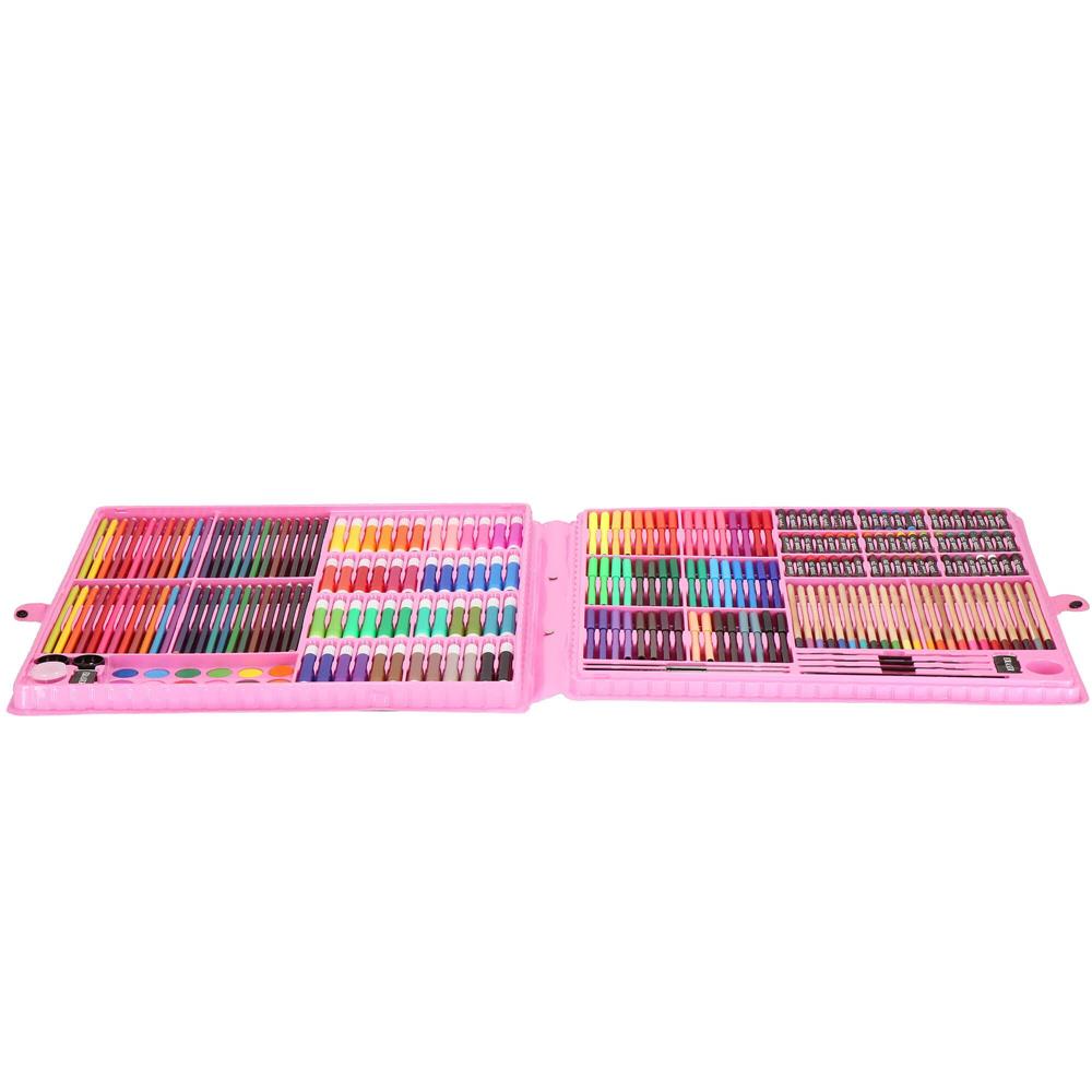 Set de pictura si desen pentru copii, 258 de piese, trusa plastic roz Household NewTrend