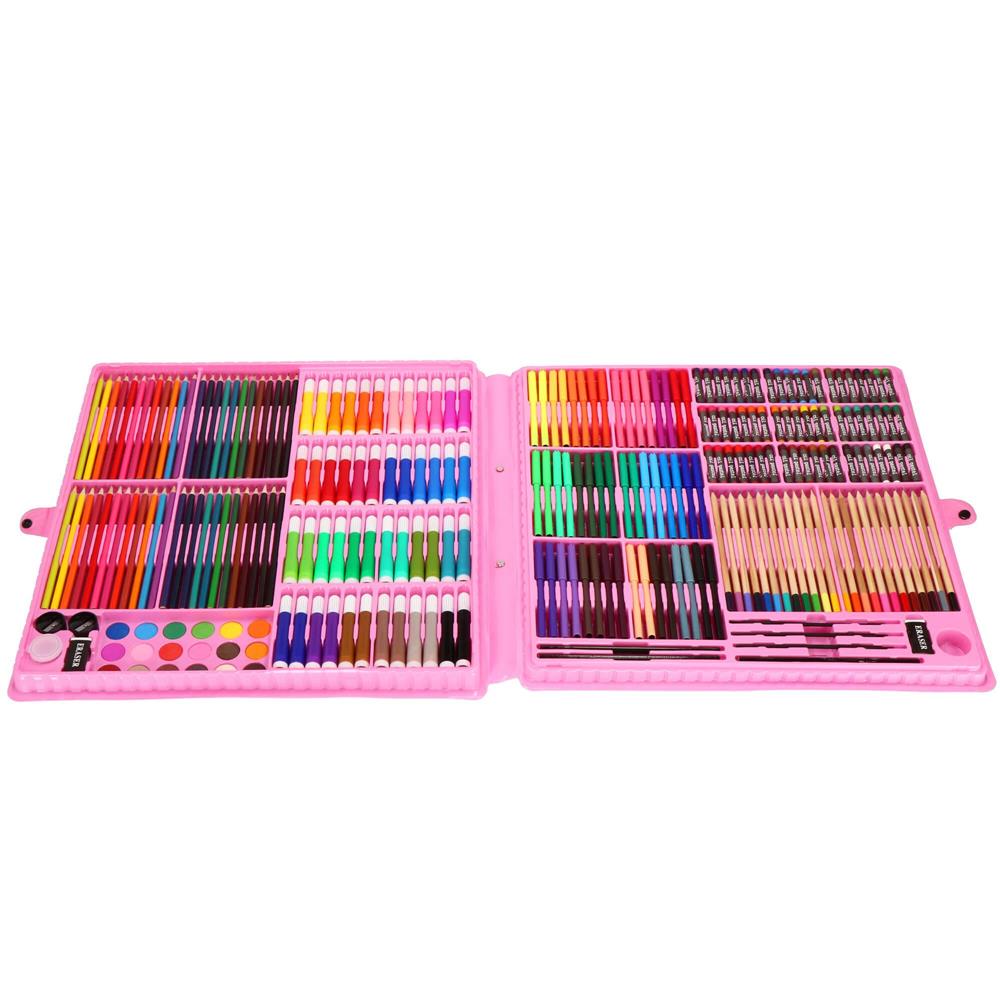 Set de pictura si desen pentru copii, 258 de piese, trusa plastic roz Household NewTrend