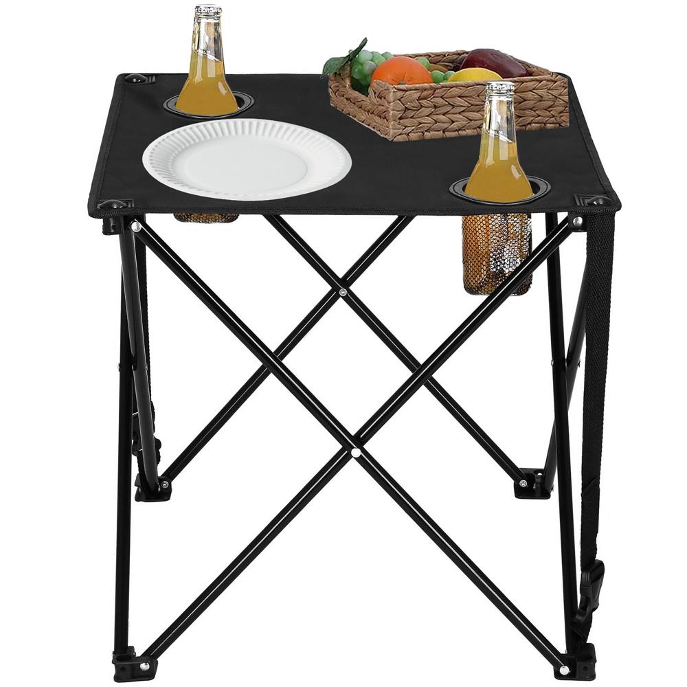 Masa plianta camping sau pescuit, cu 2 suporturi pahar, 46x46x45 cm, negru Household NewTrend