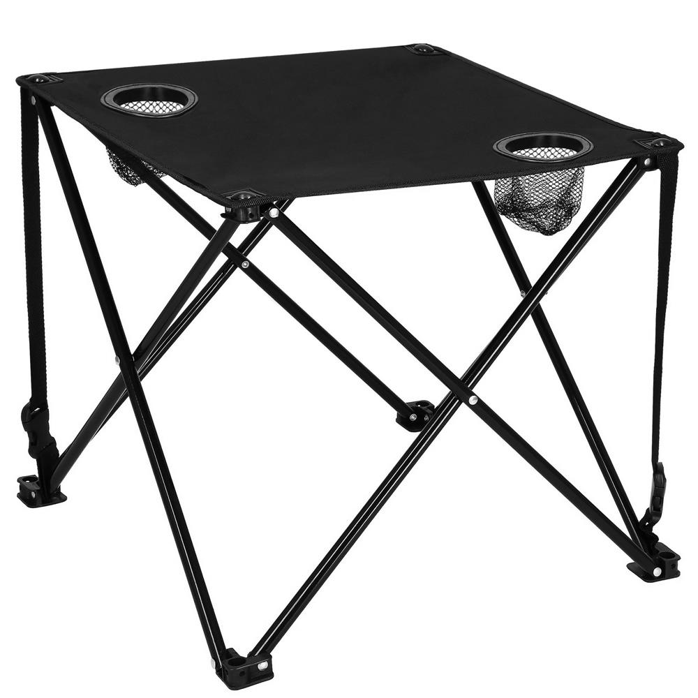 Masa plianta camping sau pescuit, cu 2 suporturi pahar, 46x46x45 cm, negru Household NewTrend