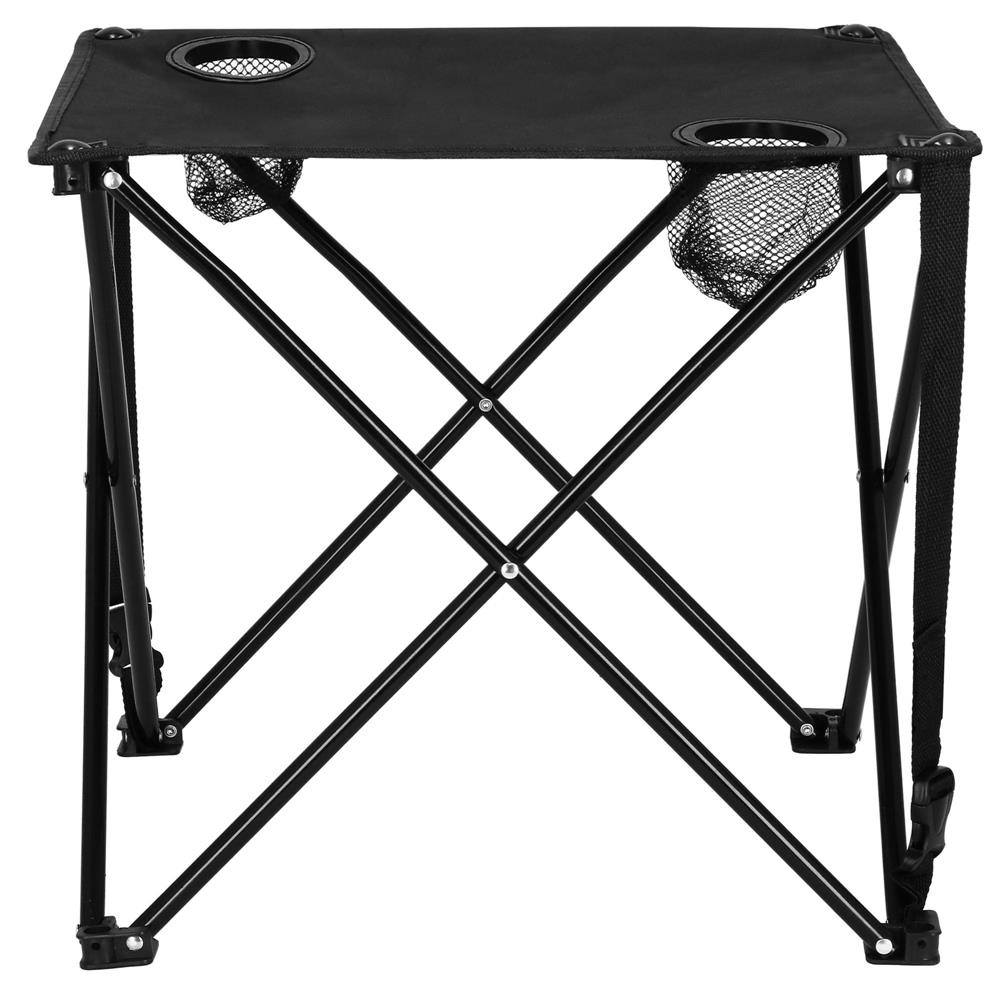 Masa plianta camping sau pescuit, cu 2 suporturi pahar, 46x46x45 cm, negru Household NewTrend