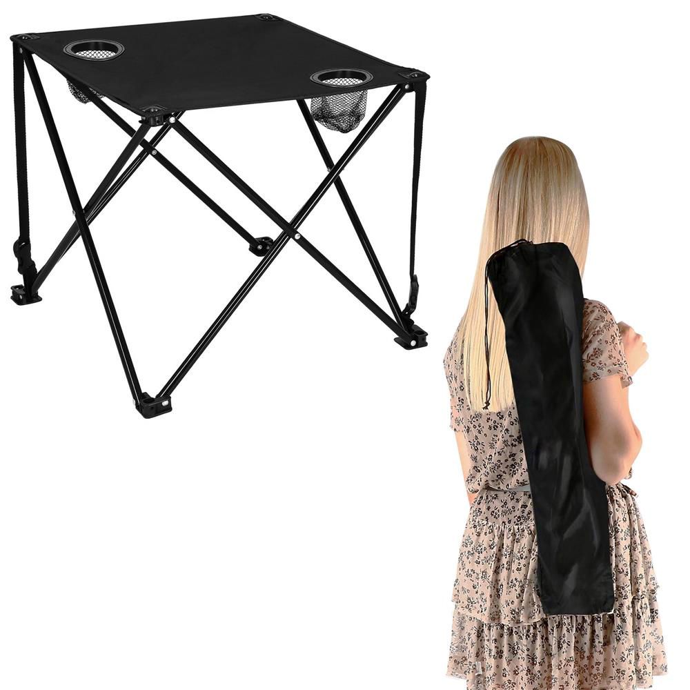 Masa plianta camping sau pescuit, cu 2 suporturi pahar, 46x46x45 cm, negru Household NewTrend