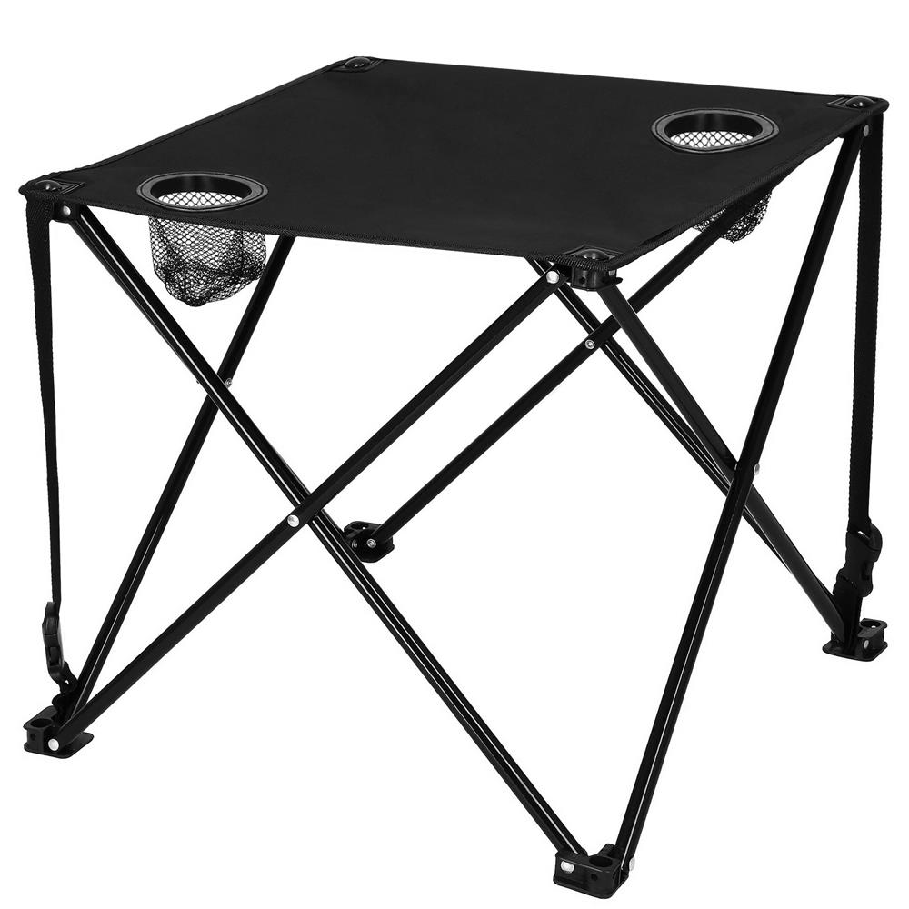 Masa plianta camping sau pescuit, cu 2 suporturi pahar, 46x46x45 cm, negru Household NewTrend