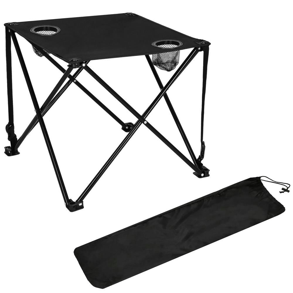 Masa plianta camping sau pescuit, cu 2 suporturi pahar, 46x46x45 cm, negru Household NewTrend