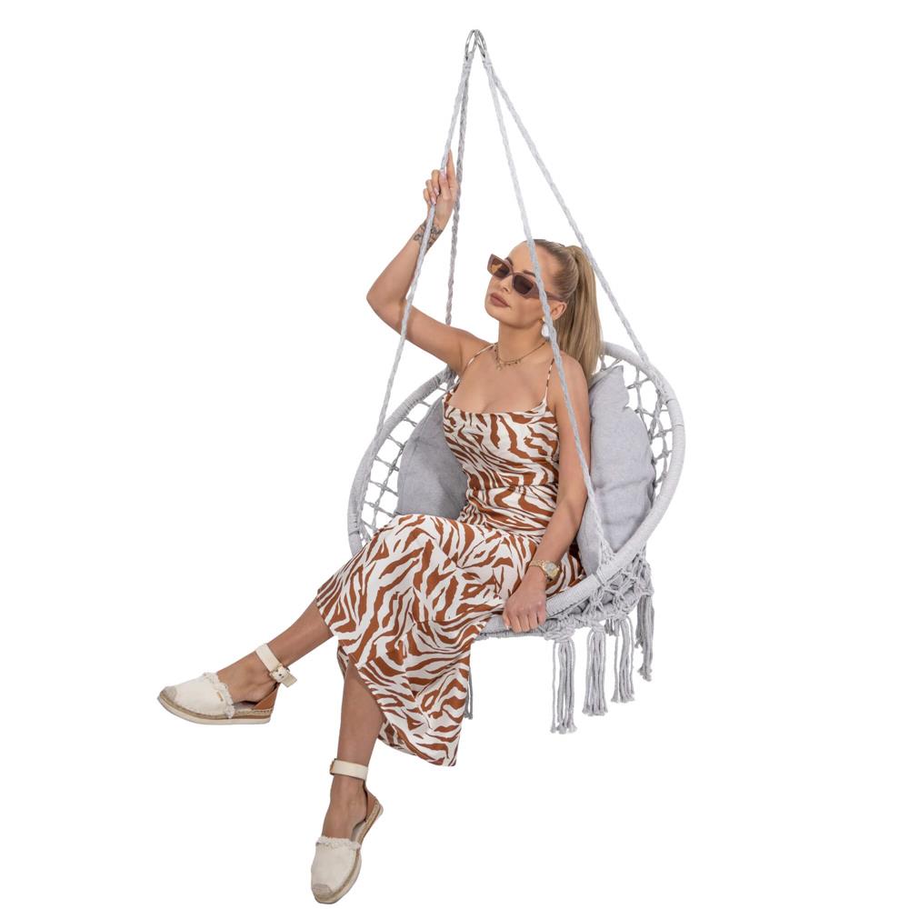 Scaun rotund Sersimo tip leagan suspendat cu perna Confort Plus casa sau gradina, gri Household NewTrend