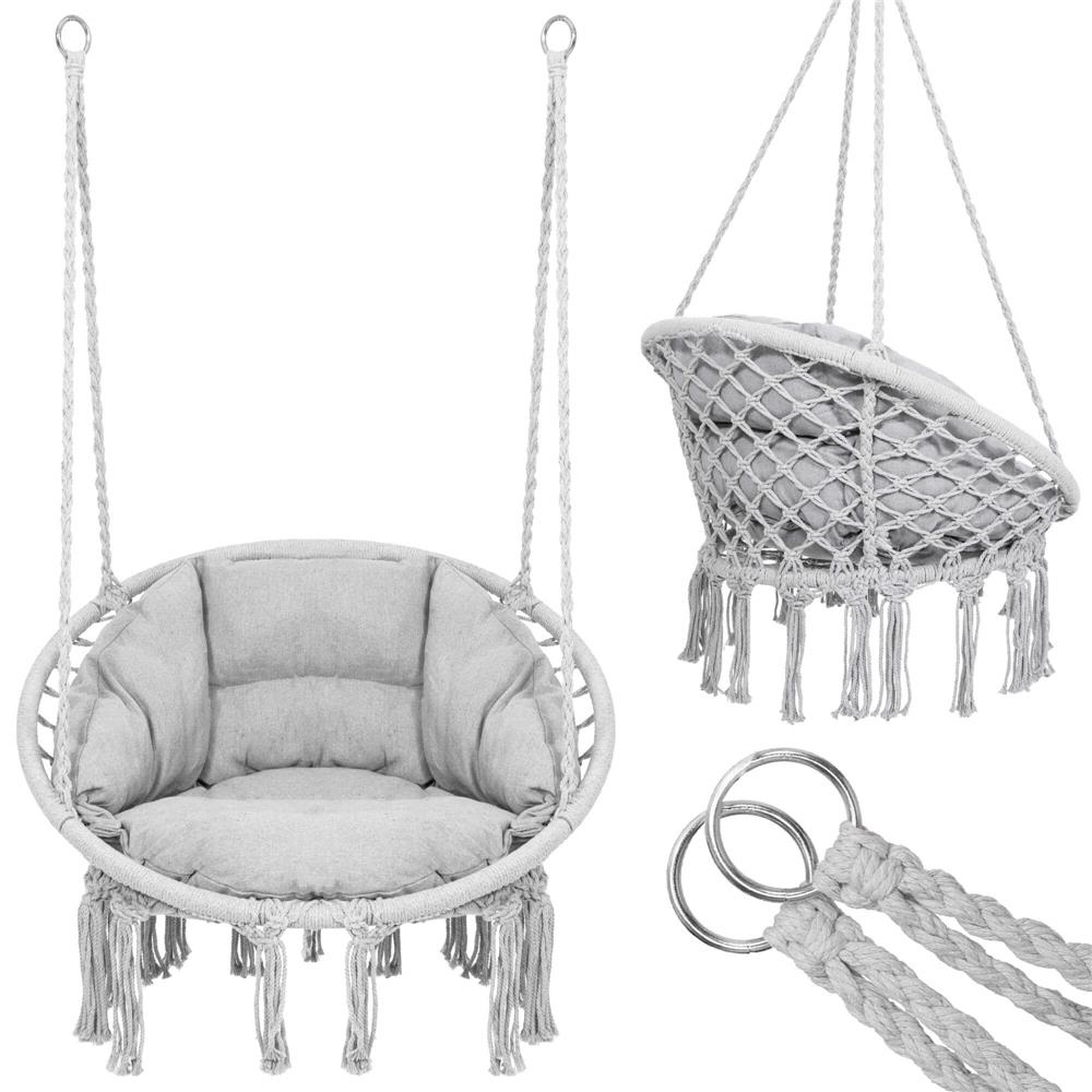 Scaun rotund Sersimo tip leagan suspendat cu perna Confort Plus casa sau gradina, gri Household NewTrend