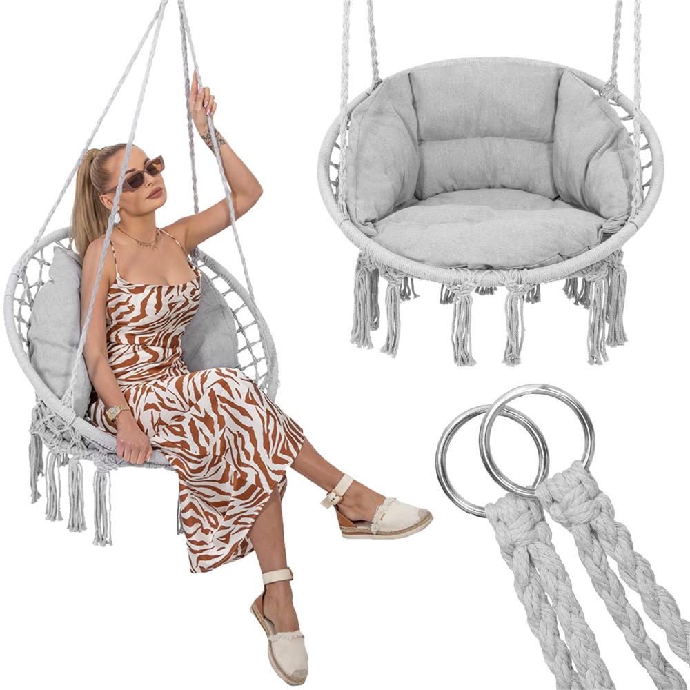 Scaun rotund Sersimo tip leagan suspendat cu perna Confort Plus casa sau gradina, gri Household NewTrend