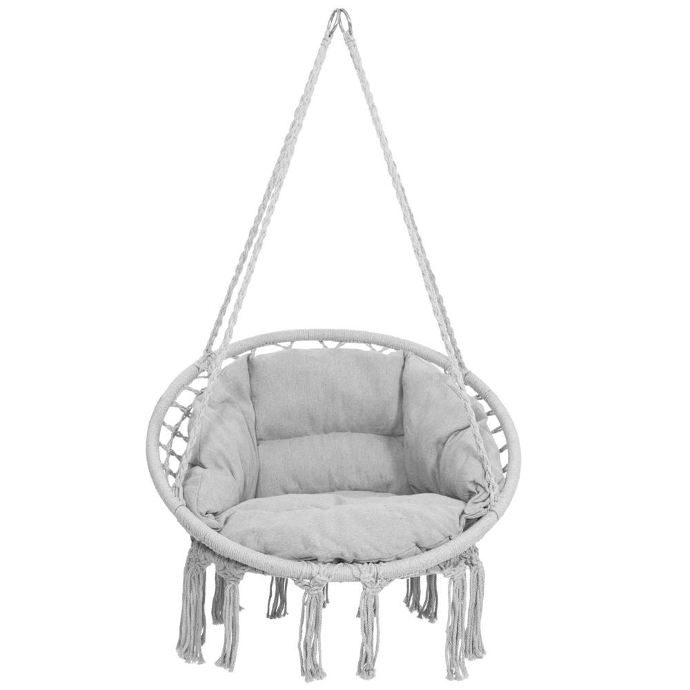 Scaun rotund Sersimo tip leagan suspendat cu perna Confort Plus casa sau gradina, gri Household NewTrend