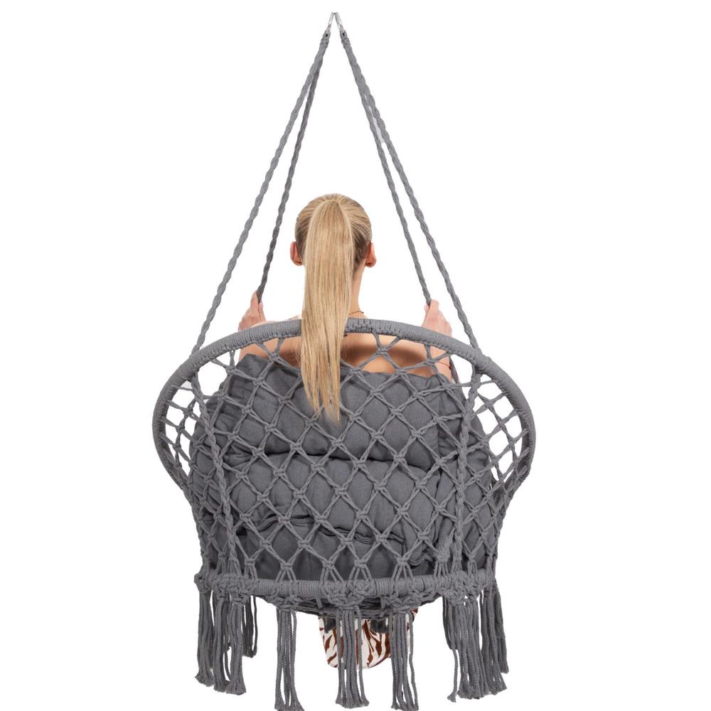 Scaun rotund Sersimo tip leagan suspendat cu perna Confort Plus casa sau gradina, gri inchis Household NewTrend