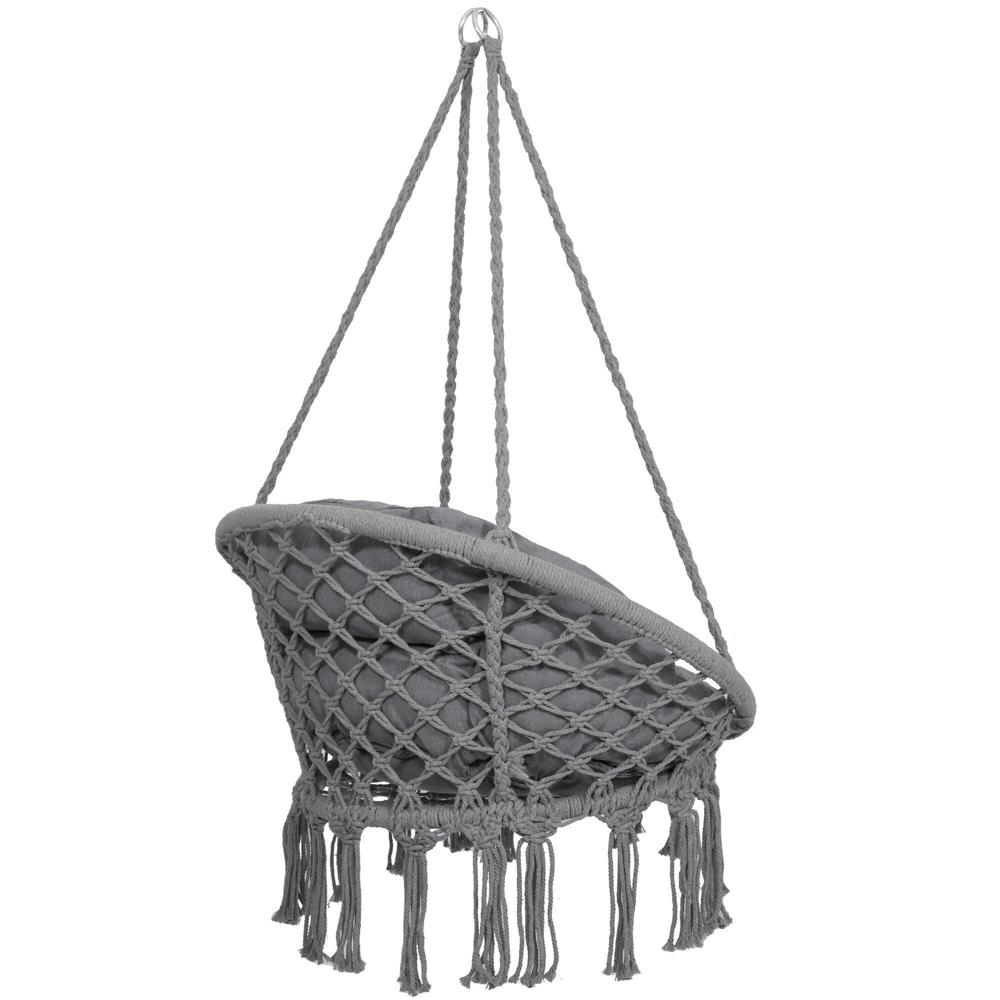 Scaun rotund Sersimo tip leagan suspendat cu perna Confort Plus casa sau gradina, gri inchis Household NewTrend