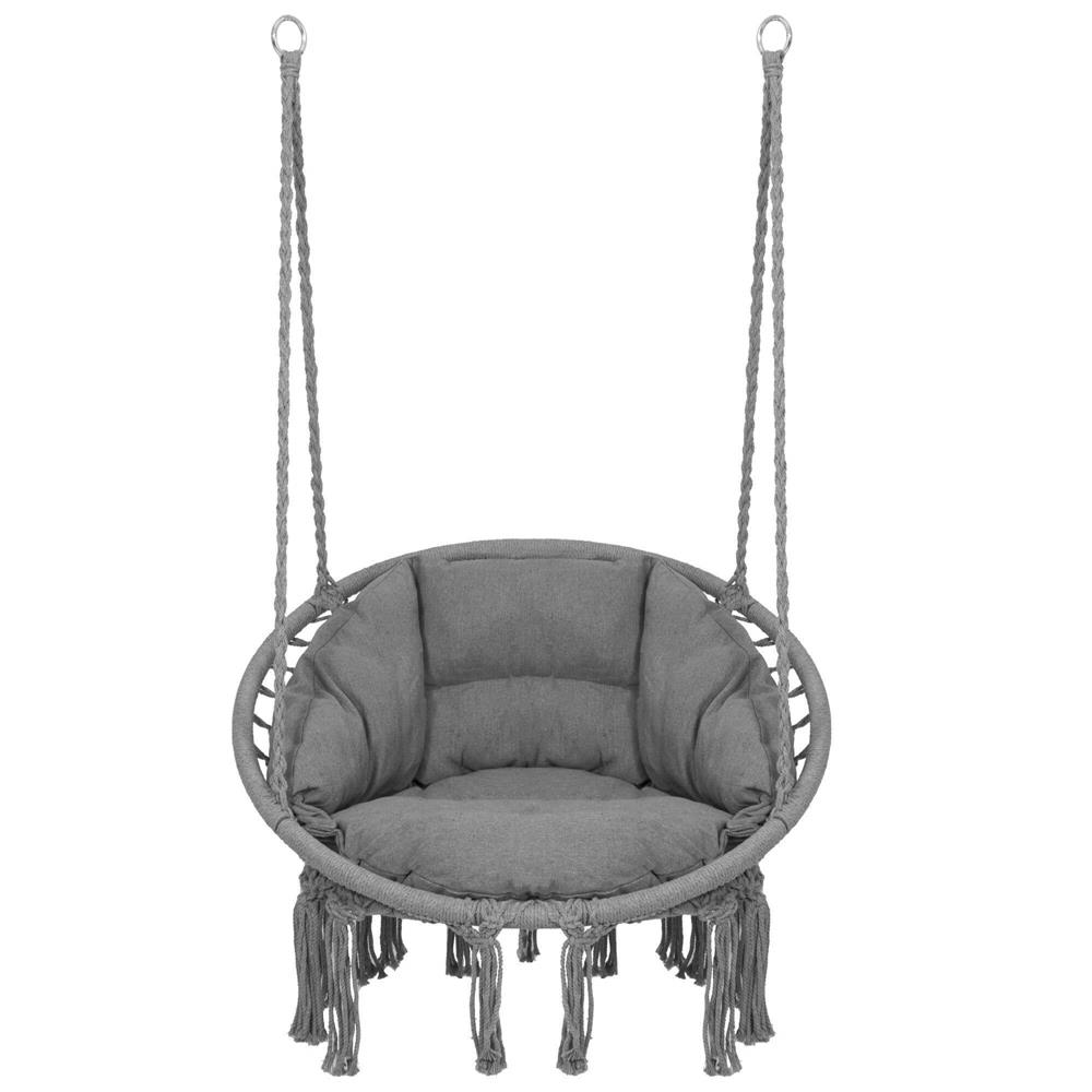 Scaun rotund Sersimo tip leagan suspendat cu perna Confort Plus casa sau gradina, gri inchis Household NewTrend