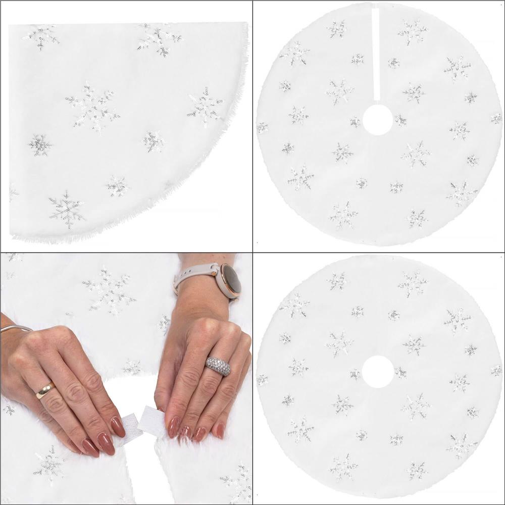 Covoras de pus sub bradul de Craciun, 55 cm, imitatie blana alba cu paiete argintii Household NewTrend