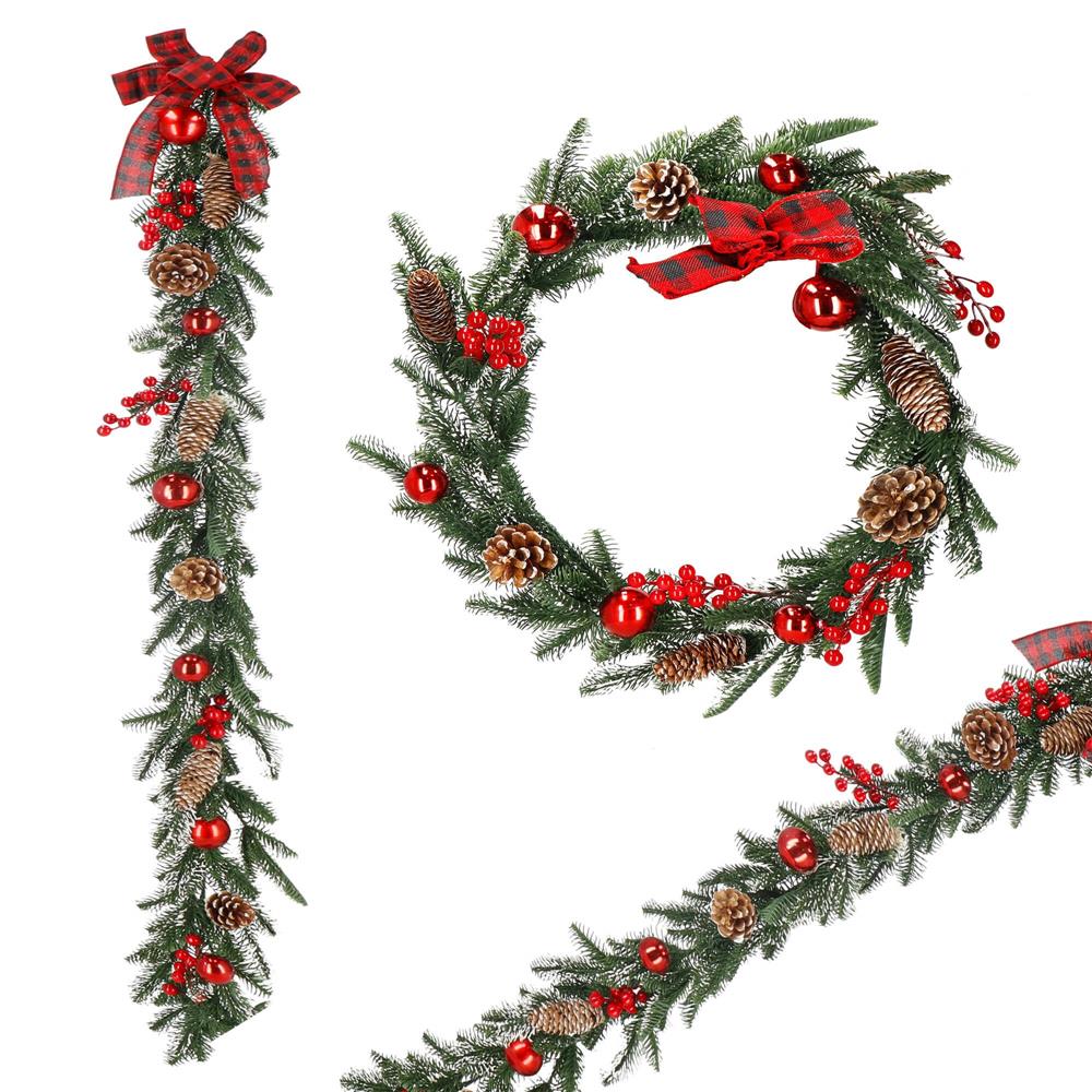 Ghirlanda artificiala decorativa de Craciun, aspect inzapezit, 150 cm, ace 3D, verde Household NewTrend