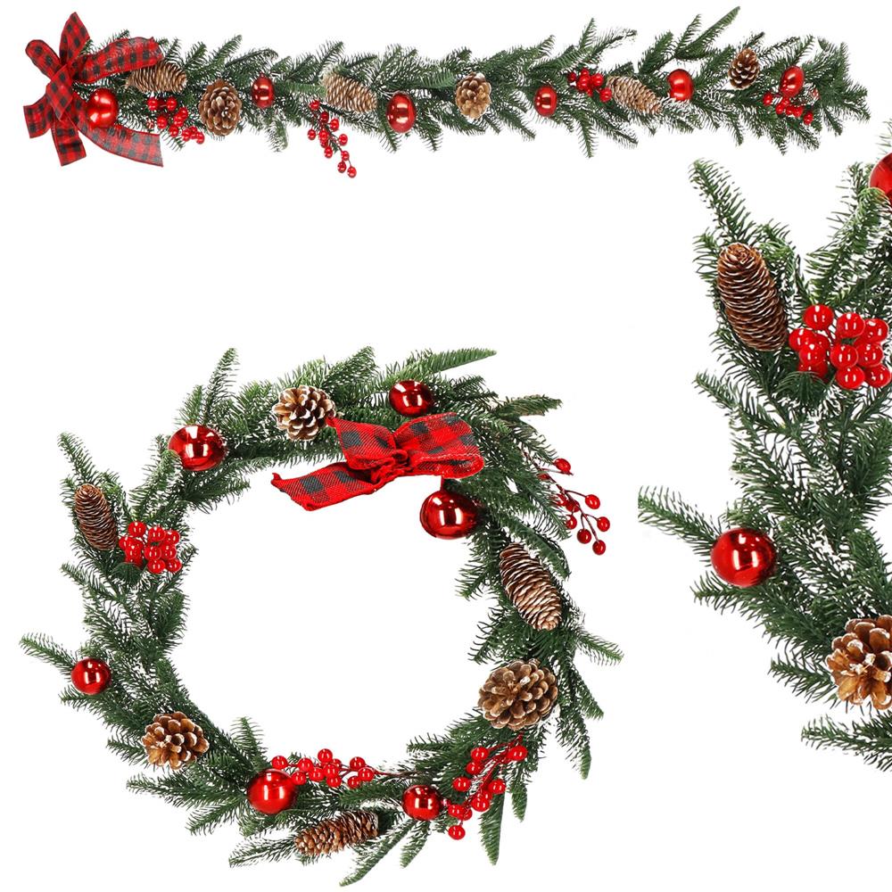 Ghirlanda artificiala decorativa de Craciun, aspect inzapezit, 150 cm, ace 3D, verde Household NewTrend