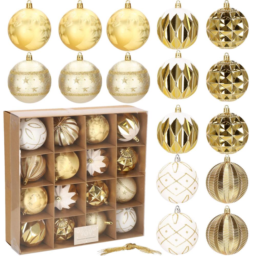 Set globuri de Craciun, 16 bucati, 8cm, 6 modele, auriu Household NewTrend