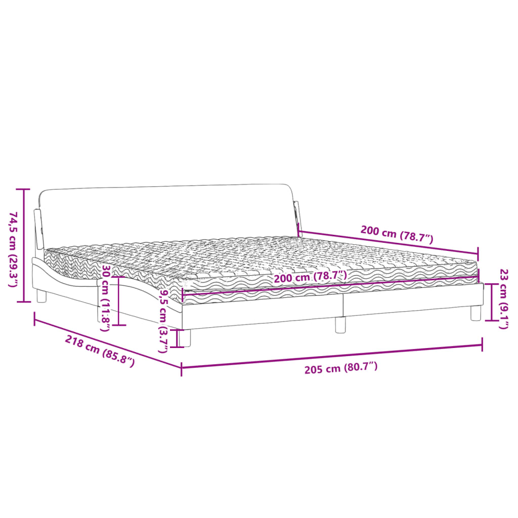 Pat cu saltea, gri închis, 200x200 cm, textil GartenMobel Dekor