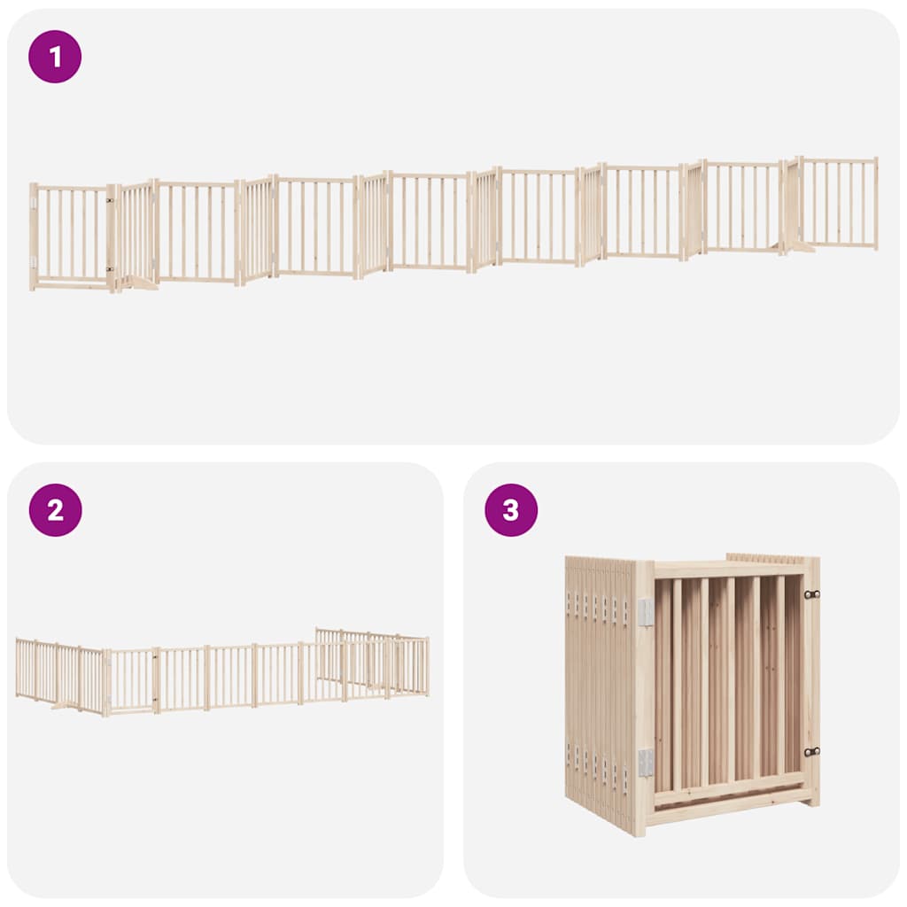Poartă de câini pliabilă cu ușă, 15 panouri, 750 cm, lemn plop GartenMobel Dekor