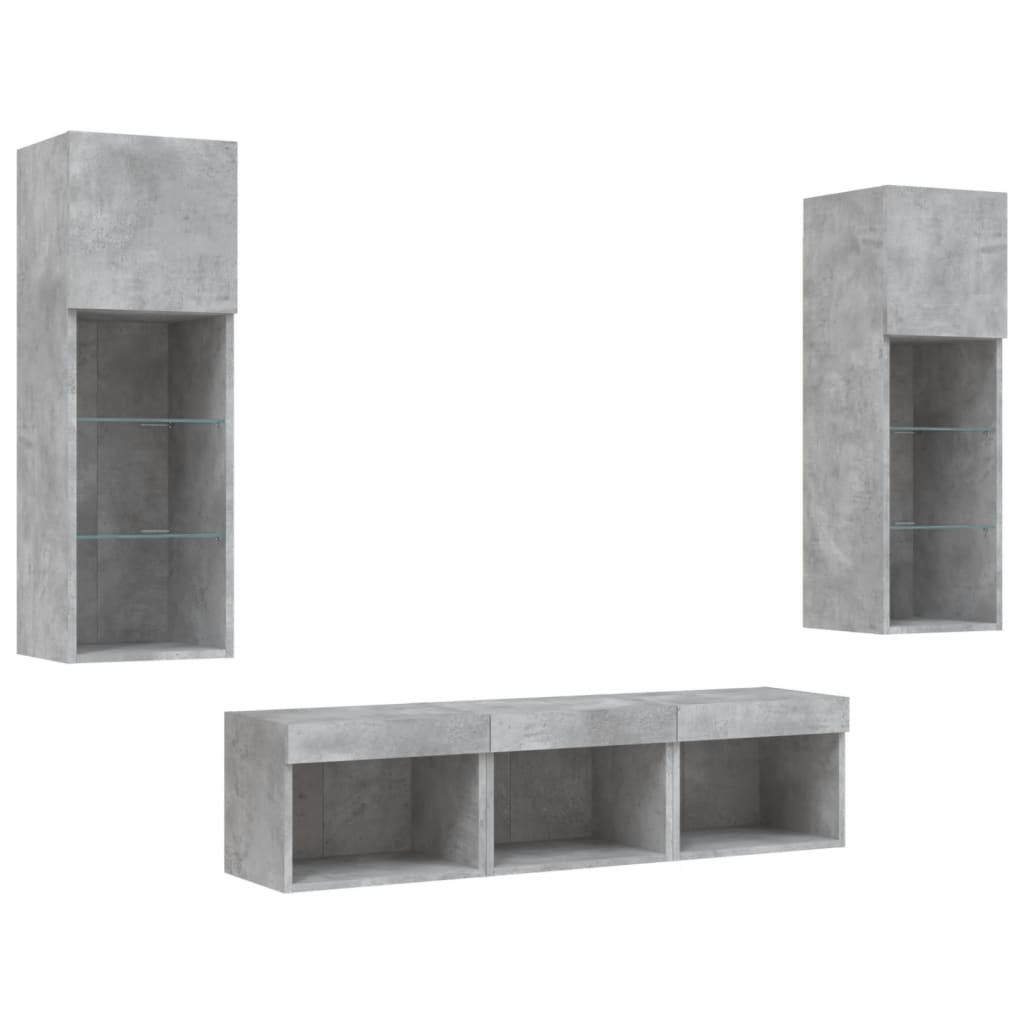 Unități TV de perete cu LED-uri 5 piese gri beton lemn compozit GartenMobel Dekor