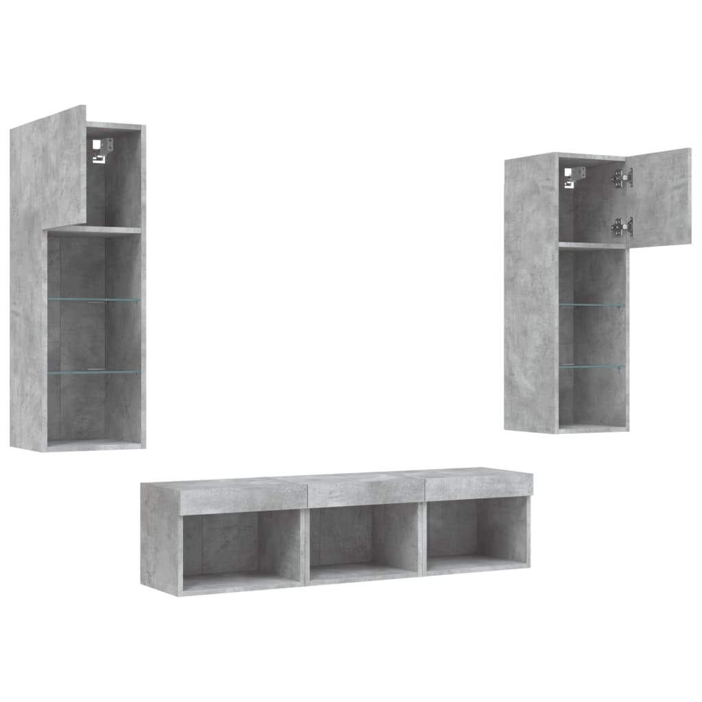 Unități TV de perete cu LED-uri 5 piese gri beton lemn compozit GartenMobel Dekor