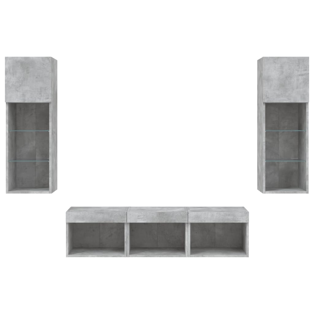 Unități TV de perete cu LED-uri 5 piese gri beton lemn compozit GartenMobel Dekor