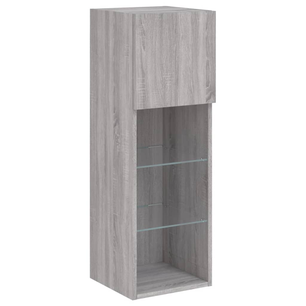 Unități de perete TV cu LED-uri, 4 piese, gri sonoma, lemn GartenMobel Dekor