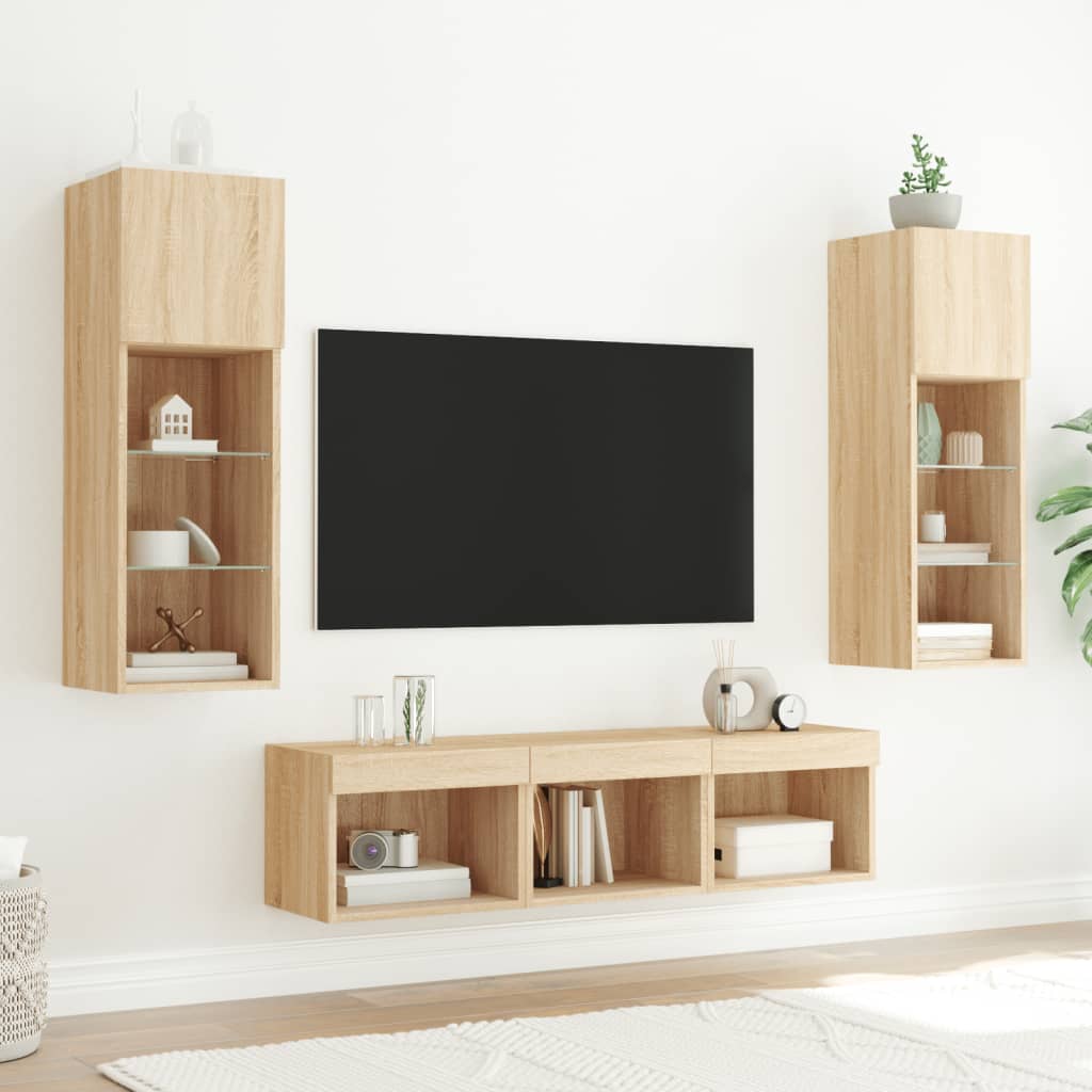 Unități de perete TV cu LED-uri, 5 piese, stejar sonoma, lemn GartenMobel Dekor