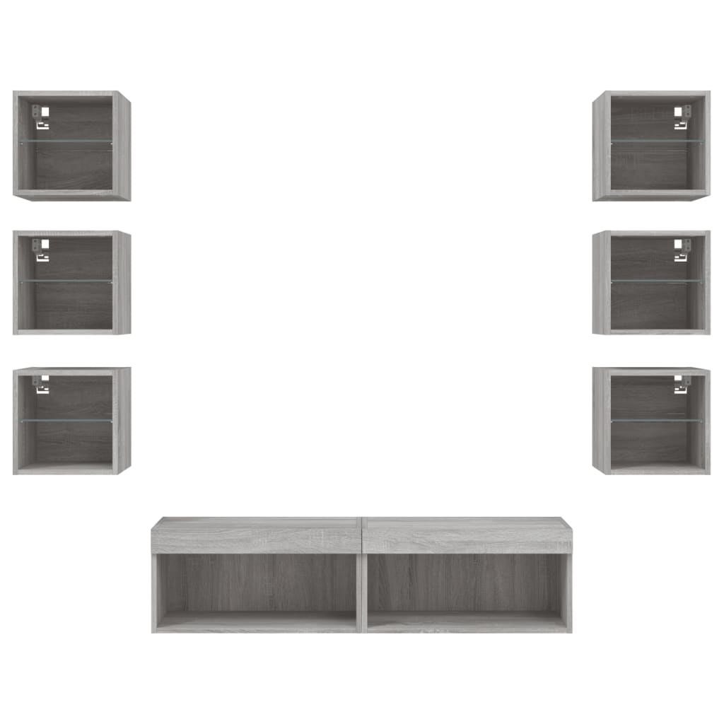 Unități de perete TV cu LED-uri, 8 piese, gri sonoma, lemn GartenMobel Dekor