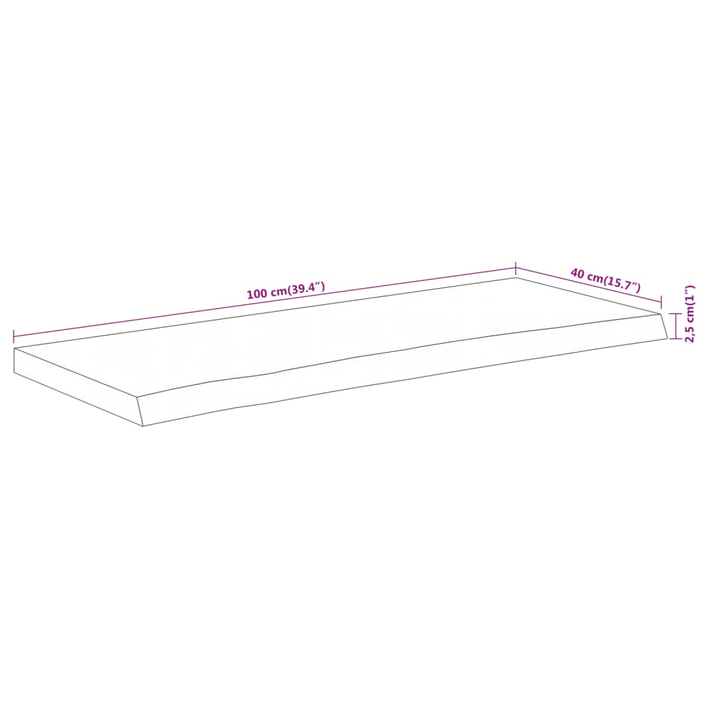 Blat masă 100x40x2,5 cm dreptunghiular lemn acacia margine vie GartenMobel Dekor