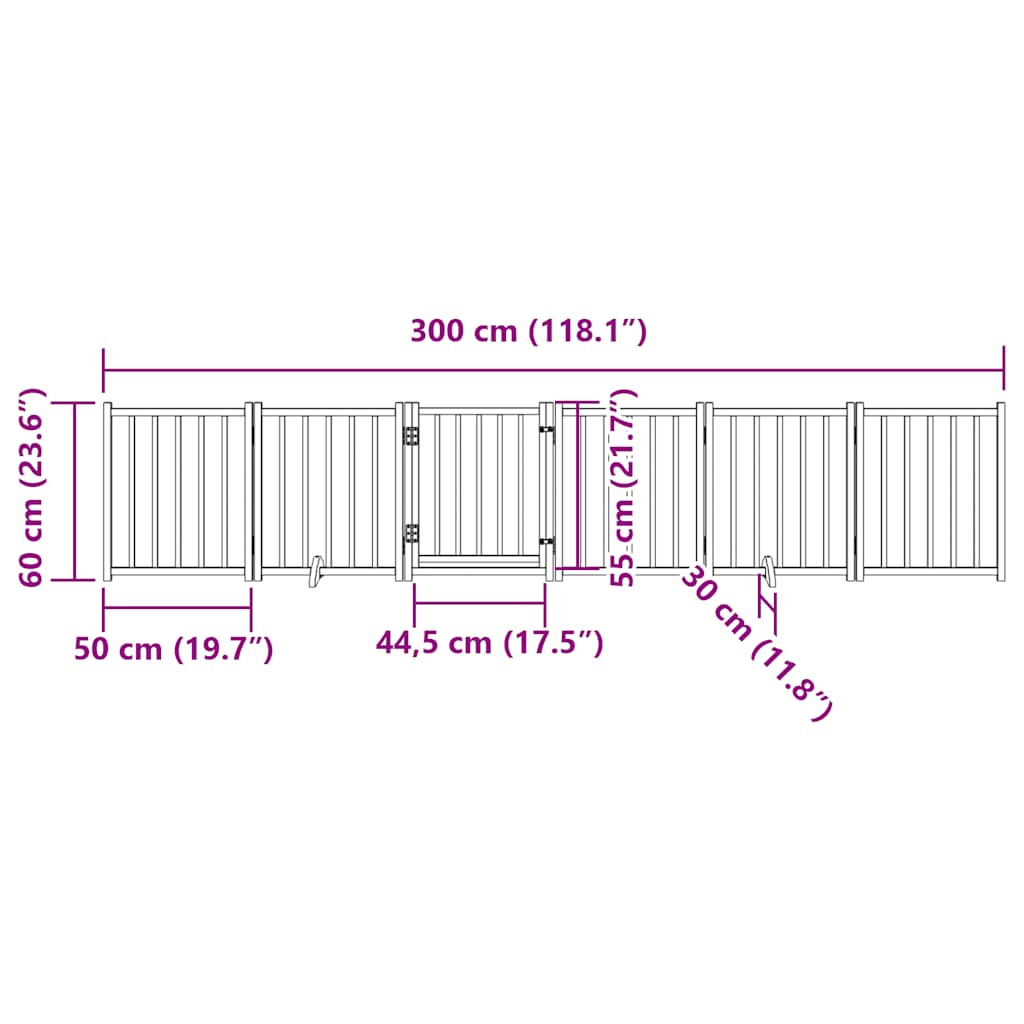 Poartă de câini pliabilă cu ușă, 6 panouri, 300 cm, lemn brad GartenMobel Dekor