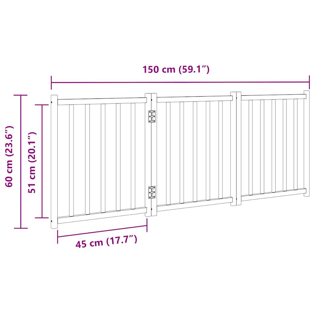 Poartă pentru câini pliabilă, 3 panouri, 150 cm, lemn de brad GartenMobel Dekor