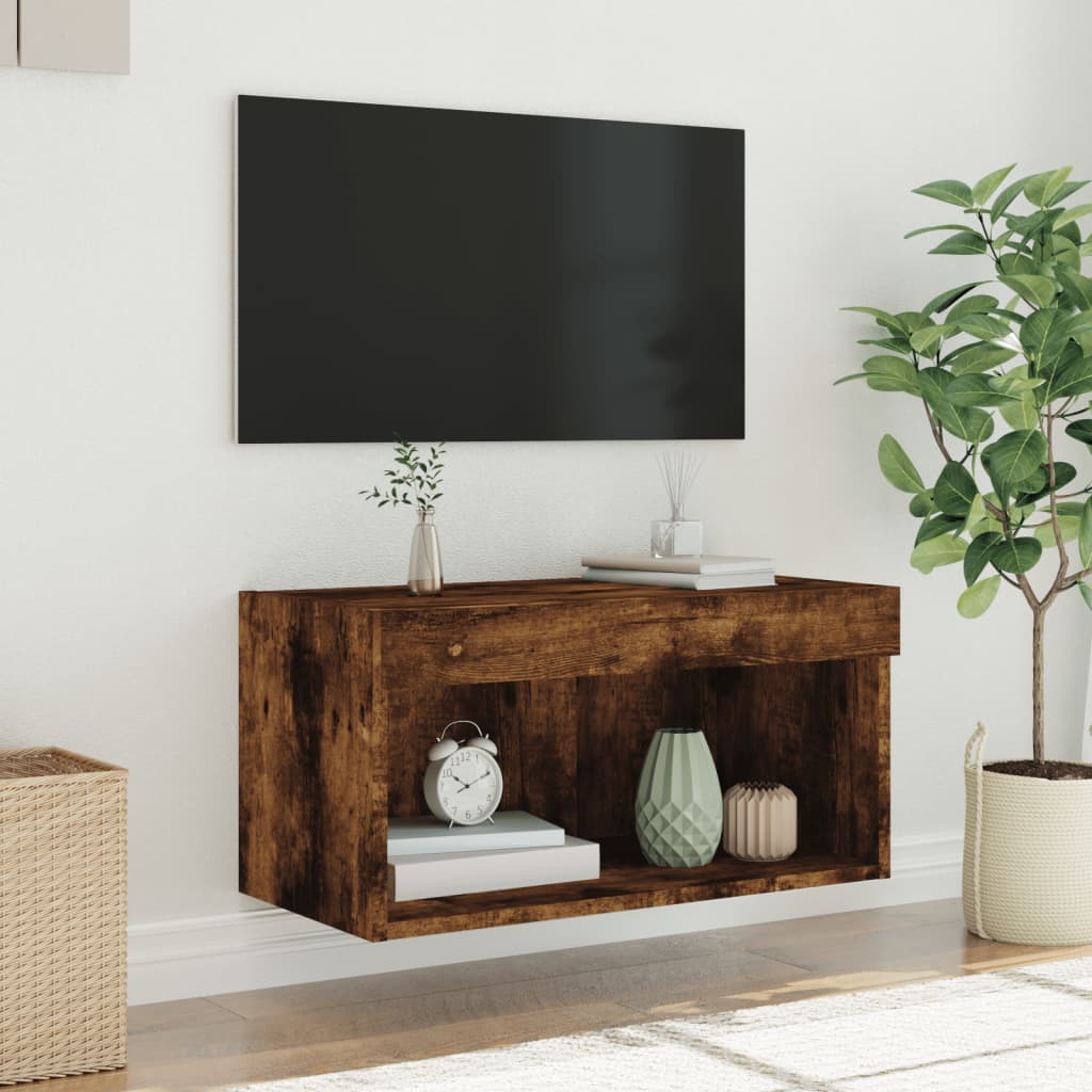 Comodă TV cu lumini LED, stejar fumuriu, 60x30x30 cm GartenMobel Dekor
