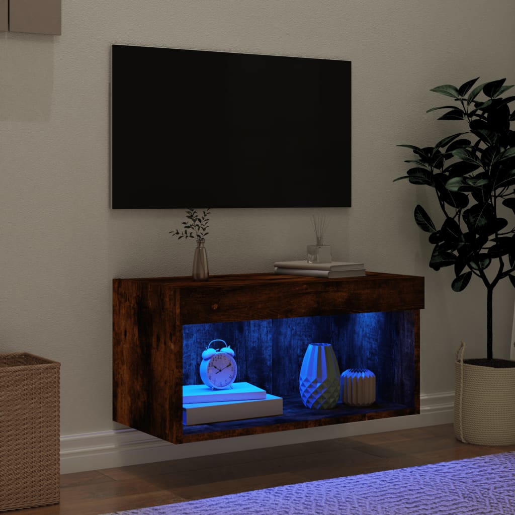Comodă TV cu lumini LED, stejar fumuriu, 60x30x30 cm GartenMobel Dekor