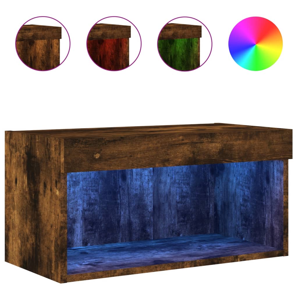 Comodă TV cu lumini LED, stejar fumuriu, 60x30x30 cm GartenMobel Dekor